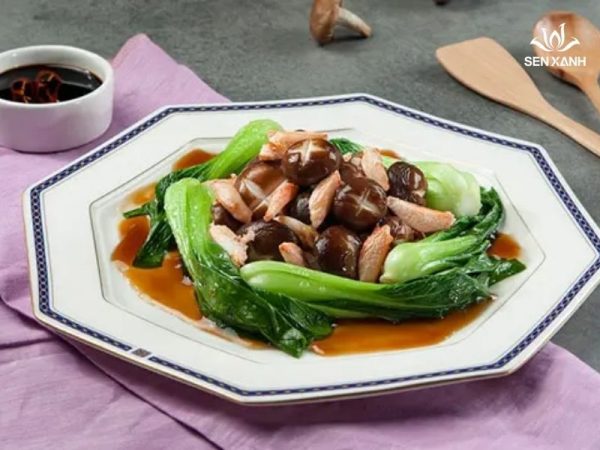 Rau cải thìa sốt nấm đông cô