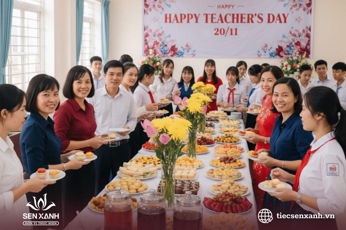 Kh&ocirc;ng gian tiệc b&agrave;n m&acirc;m 20-11 &aacute;nh s&aacute;ng nhẹ v&agrave; bầu kh&ocirc;ng kh&iacute; th&acirc;n t&igrave;nh